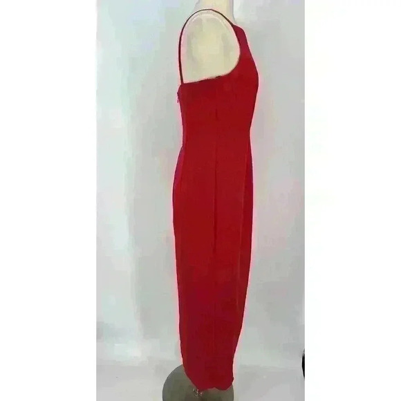 Vintage 90s Rhapsody Red Satin Maxi Dress Gown Size 12 Minimalist Prom HoCo - Picture 5 of 14